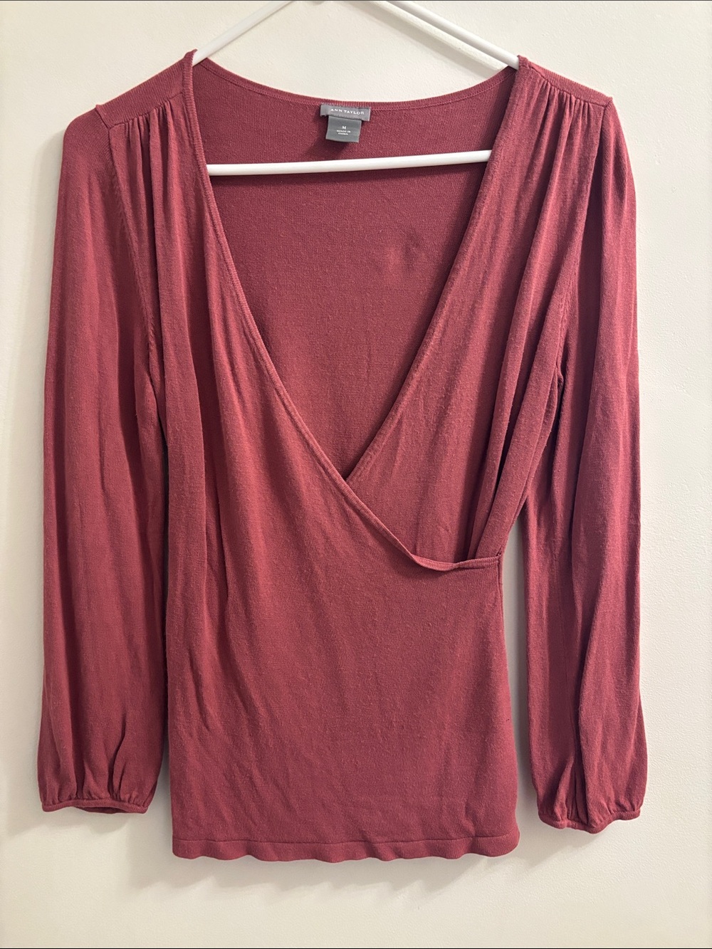 Express Deep V Wrap Long Sleeve Top - Dusty Rose